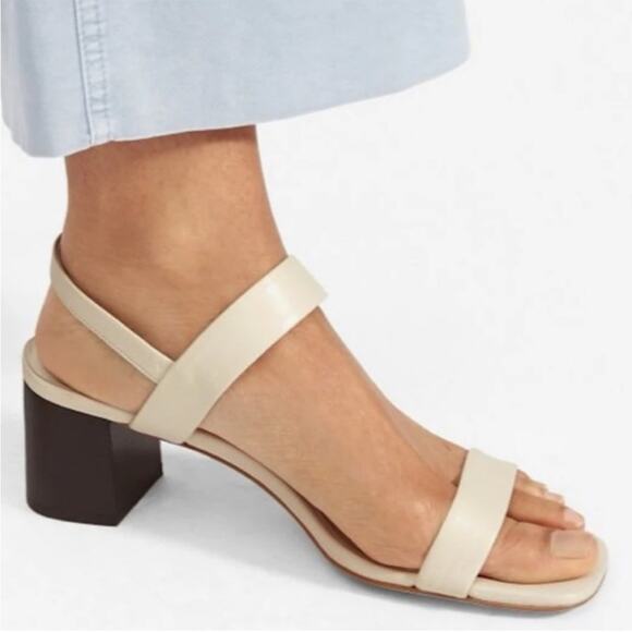 EVERLANE The Double Strap Block Heel Sandal Bone Leather Adjustable Buckle 10.5 - Picture 3 of 7